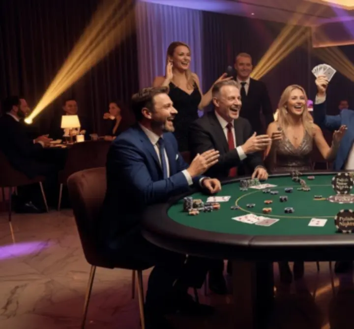 Uczestnicy wieczoru pokerowego przy stołach podczas eventu Versa Event